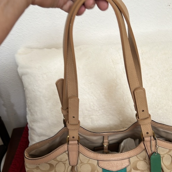 Coach big signature C with teal stripe tote/satchel - Picture 2 of 8